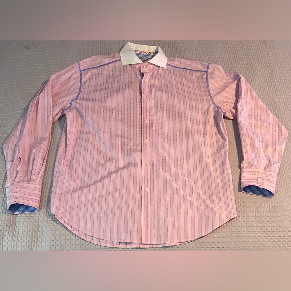 Robert Graham Button Down Men's XL Long Sleeve Striped Shirt Pink
